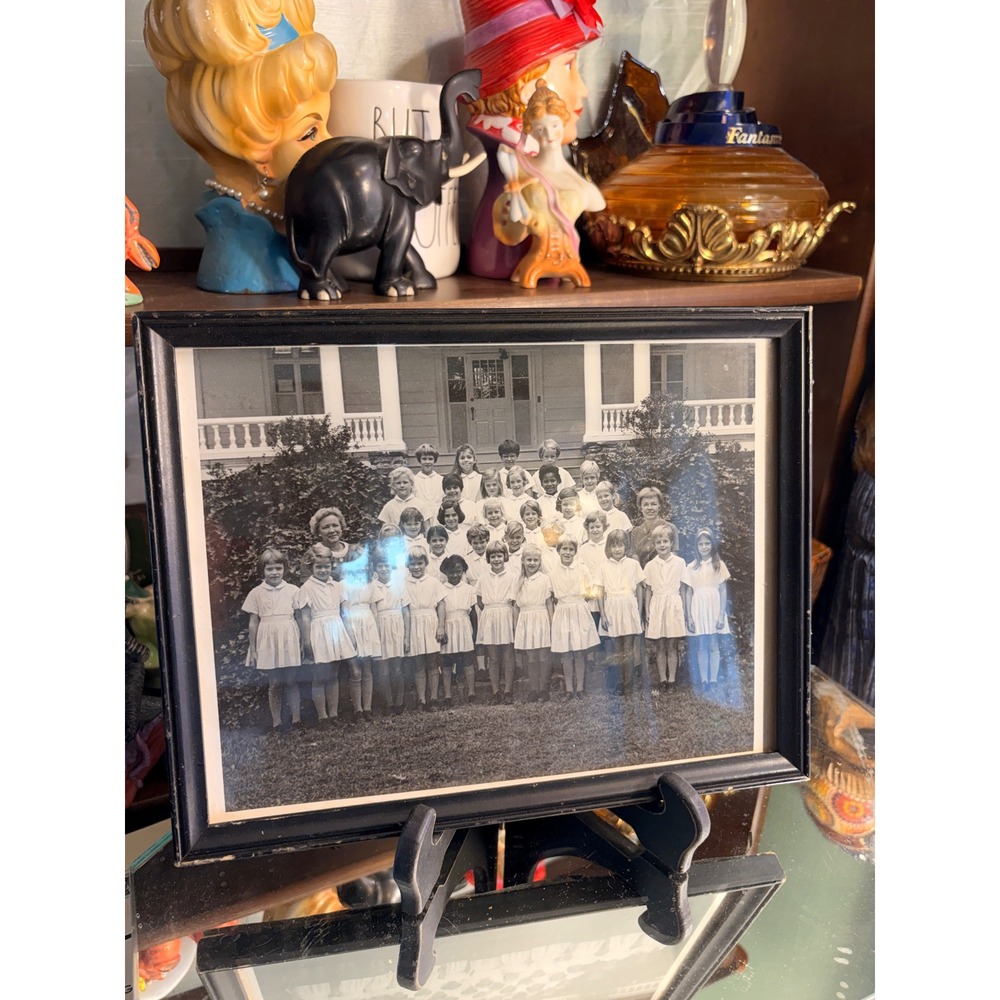 Vintage Black and White School Class Portrait Framed Mid Century Photograph